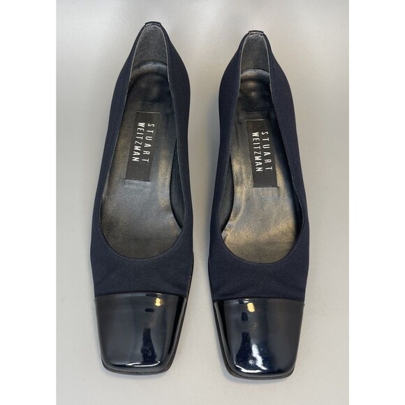 Vtg 90s Stuart Weitzman Square Toe Block Heels Pumps Womens 6.5 Navy Slip On - Picture 4 of 12